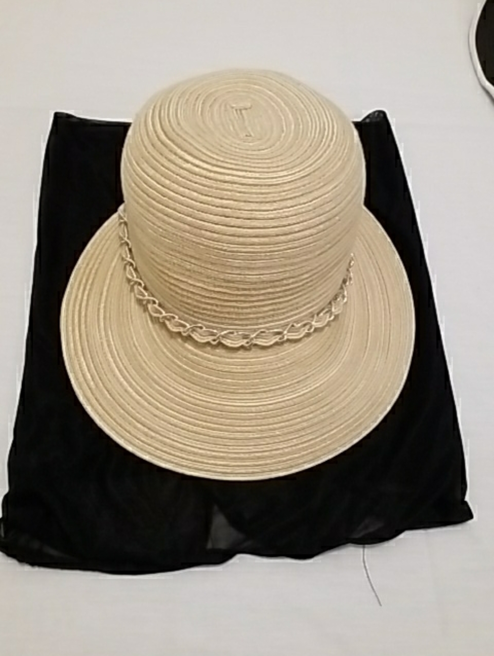 Women's Cream Straw Sun Hat with Decorative Chain
